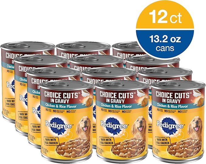 PEDIGREE CHOICE CUTS IN GRAVY Adult Canned Soft Wet Dog Food, Chicken & Rice Flavor, 13.2 oz. Cans (Pack of 12)