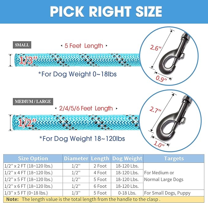 BAAPET 2/4/5/6 FT Dog Leash with Comfortable Padded Handle and Highly Reflective Threads for Small Medium and Large Dogs (6FT-1/2''