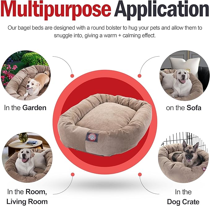Majestic Pet 52 Inch Micro Velvet Calming Dog Bed Washable – Cozy Soft Round Dog Bed with Spine for Head Support 52x35x11 (inch)