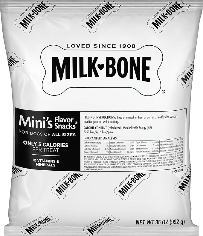 Milk-Bone Mini's Flavor Snacks Dog Treats, 35 Ounce Refill Packs (Pack of 2) Crunchy Texture Helps Reduce Tartar