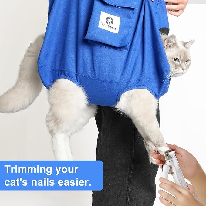 Cat Bag For Nail Trimming Pet Supplies， Color Blue Size M Cat Carrier Soft Backpack Hand Free Dog Travel Sling， Cat Grooming Holder With Adjustable Harness Storage Pocket Suitable For 5-11 lbs