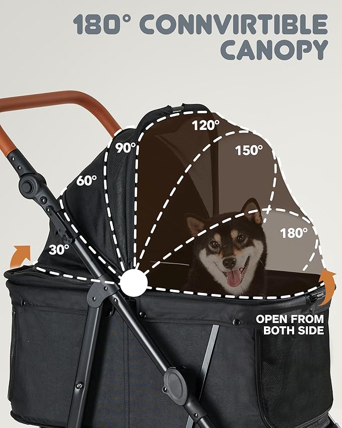 Medium Pet Stroller for Dogs Up to 66lbs 180 ̊ 4 Wheels