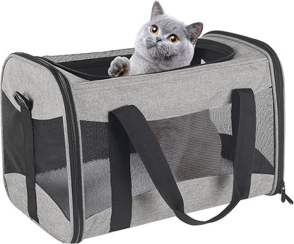 Cat Carrying Case - Pet Carrier Airline Approved, Protable and Breathable Pet Travel Carrier Removable Fleece Pad, Collapsible Cat Carrier Dog Carrier for Medium Cats Small Cats Dogs (X-L Grey&Black)