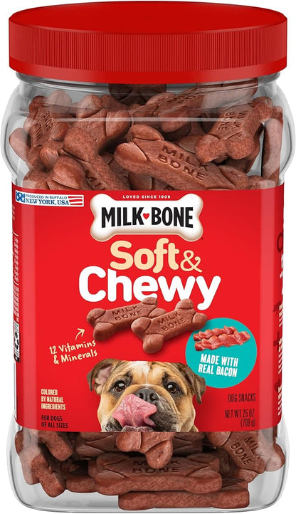 Milk-Bone Soft & Chewy Dog Treats Bundle: Chicken Recipe 25 Ounce + Real Bacon 25 Ounce