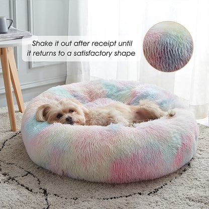 WESTERN HOME WH Calming Dog & Cat Bed, Anti-Anxiety Donut Cuddler Warming Cozy Soft Round Bed, Fluffy Faux Fur Plush Cushion Bed for Small Medium Dogs and Cats (20"/24"/27"/30")