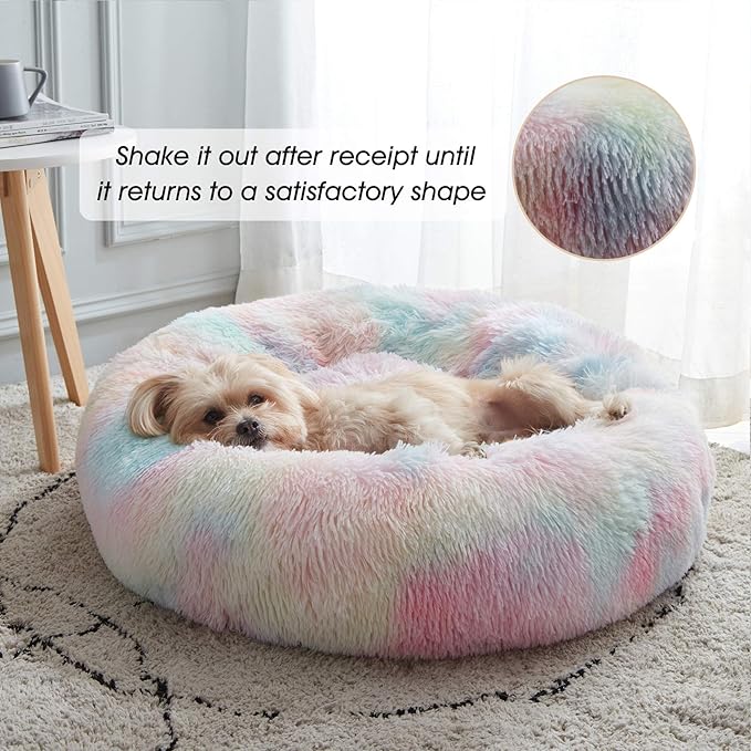 WESTERN HOME WH Calming Dog & Cat Bed, Anti-Anxiety Donut Cuddler Warming Cozy Soft Round Bed, Fluffy Faux Fur Plush Cushion Bed for Small Medium Dogs and Cats (20"/24"/27"/30")