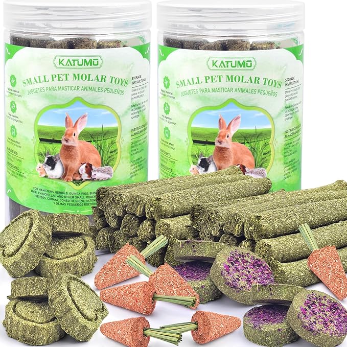 KATUMO 48PCS Timothy Hay Sticks for Rabbits, Natural Timothy Grass Molar Teeth Chew Toys for Guinea Pig Hamster Bunny Chinchilla Small Animal Treats