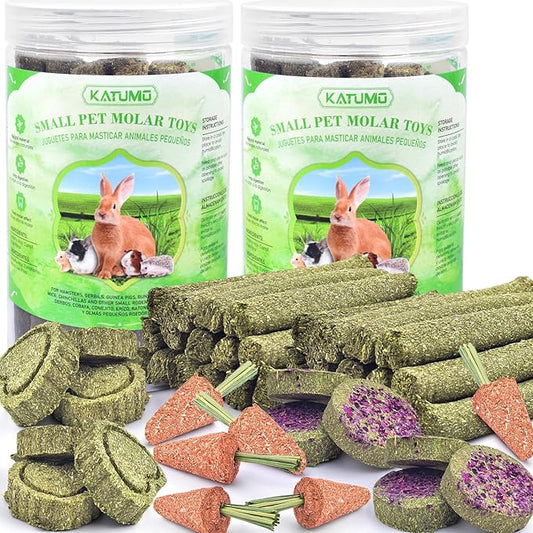 KATUMO 48PCS Timothy Hay Sticks for Rabbits, Natural Timothy Grass Molar Teeth Chew Toys for Guinea Pig Hamster Bunny Chinchilla Small Animal Treats