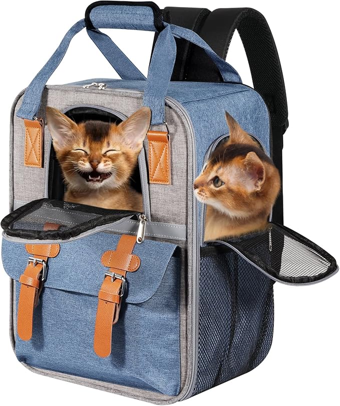 Pet Backpack Carrier for Small Dogs/Cats, Puppies and Small Animals, Fully Ventilated with Breathable Mesh, Comfortable Collapsible Cat Bag for Travel, Hiking, Camping