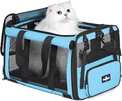 Pet Carrier, Collapsible Airline Approved Dog Cat Carrier, Soft Top Load Cat Carrier Bag for Small Medium Cat & Dog Under 20 lbs, Cat Travel Carrier Bag with Safety Lock Zipper, Blue