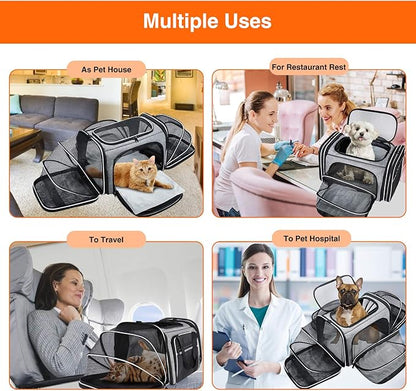 TSA Airline Approved Soft Sided Pet Carrier Top Loading 4 Side Expandable Large Travel Cats Carrier Collapsible with 3 Removable Washable Pads and 3 Pockets for Cats Kitten and Small Dogs