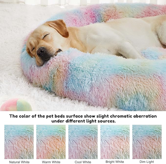 WESTERN HOME WH Calming Dog & Cat Bed, Anti-Anxiety Donut Cuddler Warming Cozy Soft Round Bed, Fluffy Faux Fur Plush Cushion Bed for Small Medium Dogs and Cats