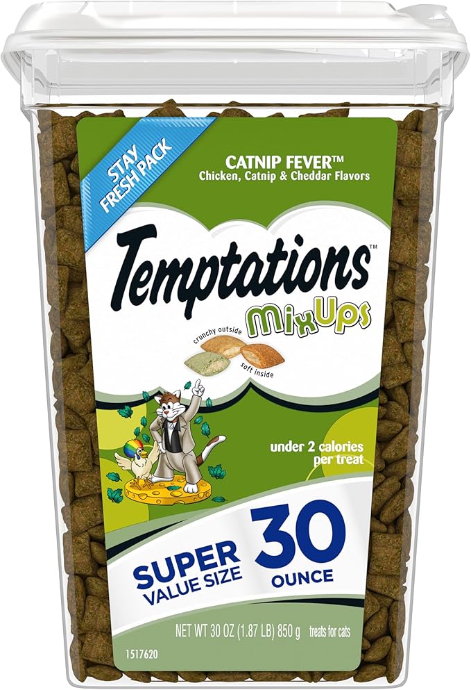 Temptations MixUps Catnip Fever Flavor Crunchy and Soft Cat Treats, 30 oz. Tub