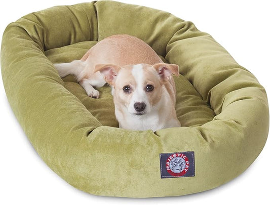Majestic Pet 32 Inch Micro Velvet Calming Dog Bed Washable – Cozy Soft Round Dog Bed with Spine for Head Support 32x23x7 (inch)