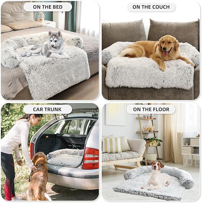 Calming Dog Bed Fluffy Plush Dog Mat for Furniture Protector with Removable Washable Cover for Large Medium Small Dogs and Cats (Extra Large (53x39.3x6)