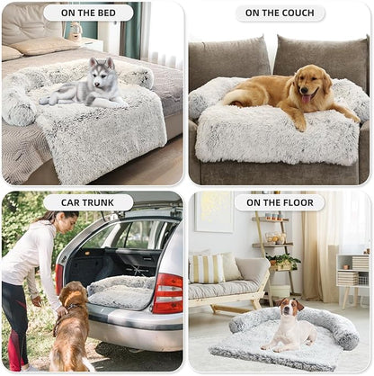 Calming Dog Bed Fluffy Plush Dog Mat for Furniture Protector with Removable Washable Cover for Large Medium Small Dogs and Cats (Extra Large (53x39.3x6)