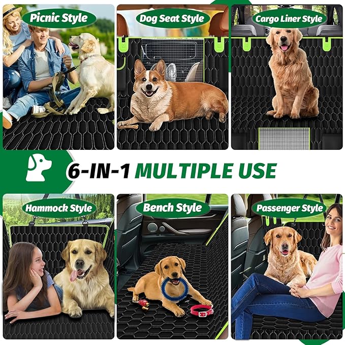 6-in-1 Dog Car Seat Cover for Back Seat 600D Waterproof