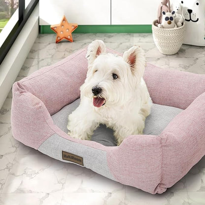 MoNiBloom 20"x17"x6.5" Dog Beds for Small Size Dogs Machine-Washable Linen-Like Fabric Pet Beds Warming Cozy Soft Bed for Dogs and Cat