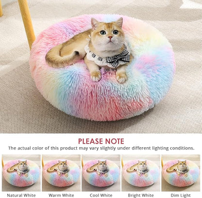 JOLLYVOGUE Calming Donut Dog Bed & Cat Bed (24", Rainbow)