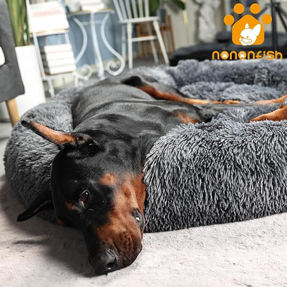 Dog Beds for Extra Large Dogs Calming Dog Bed Washable Fluffy Anti-Anxiety Round Pet Bed 45 Inches Detachable Dog Bed