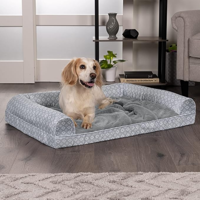 Furhaven Cozy Memory Foam Dog Bed for Large/Medium Dogs w/ Removable Bolsters & Washable Cover 55 lbs