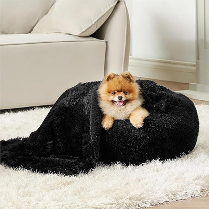 Bedsure Waterproof Dog Blankets for Small Dogs - Calming Cat Blanket for Couch Protector Washable, Long Faux Fur Pet Throw Blanket for Puppy, Reversible Furniture Protection, 25"x35", Black