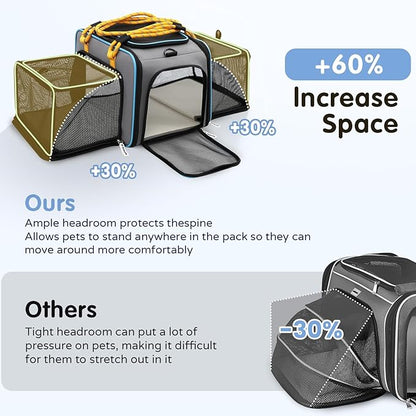 Airline Approved Cat Dog Carrier with Wheels, Pet Travel Carrier Crate for Small Dogs, Soft Cat Carrier Two Sided Expandable for Medium Dogs Under 25LBS (18 x 11 x 11 Inches)