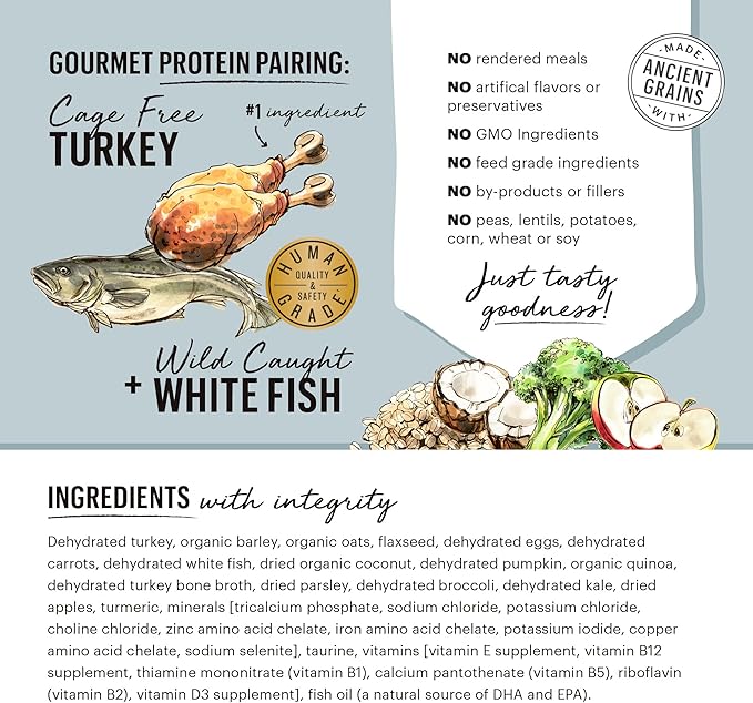 The Honest Kitchen Dehydrated Gourmet Grains Turkey & White Fish Dog Food, 4 lb Box