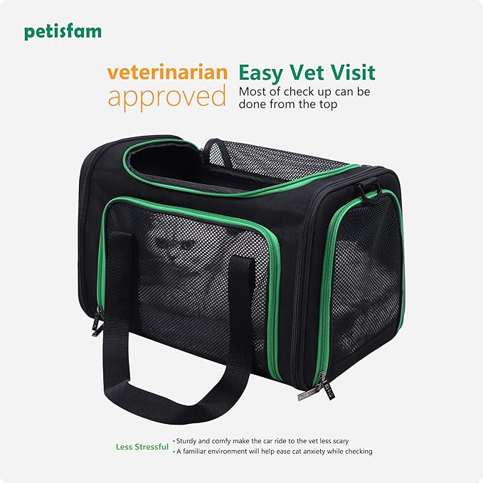 Easy Vet Visit Pet Carrier for Medium Cats and Small Dogs. Safe, Comfortable and Convenient. Airline Approved, Top Loading and Collapsible (Black)