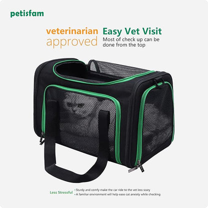 Easy Vet Visit Pet Carrier for Medium Cats and Small Dogs. Safe, Comfortable and Convenient. Airline Approved, Top Loading and Collapsible (Black)