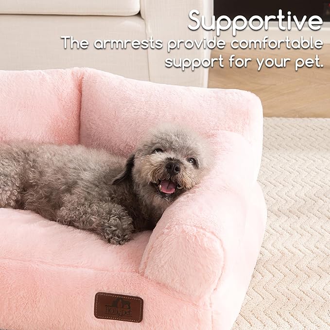 Hollypet Fluffy Plush Pet Sofa Soft Calming Pet Sofa Beds for Medium Small Cats and Dogs