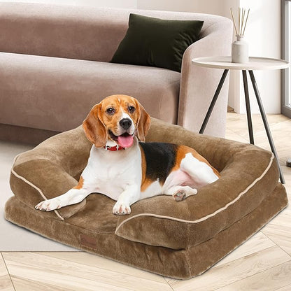 YITAHOME Medium Dog Beds, Orthopedic Memory Foam Dog Sofa Bed for Comfortable Sleep with Removable Cover, Waterproof Lining and Anti-Slip Bottom, Brown