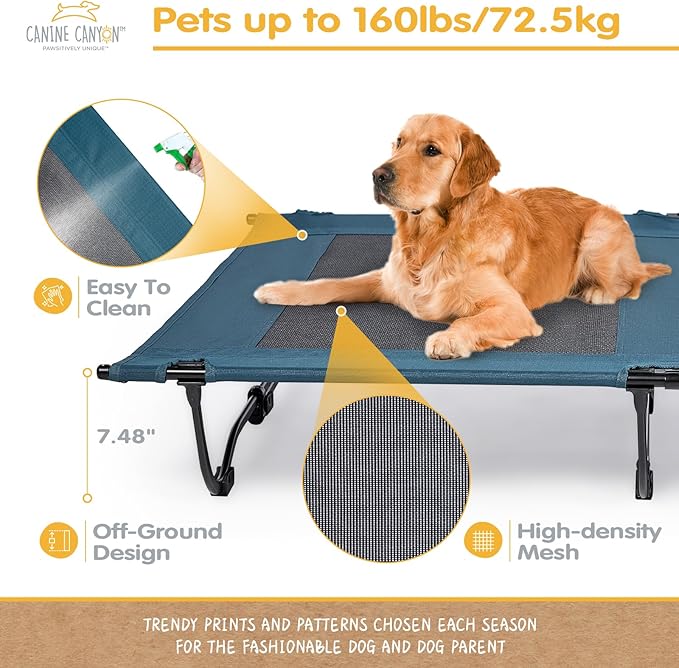 47 Inch Elevated Cooling Large Dog Bed with Removable Canopy, Raised Dog Beds for Large Dogs with Washable Breathable Mesh, Dog Cot for Big Dogs, Indoor/Outdoor Dog Bed with Canopy