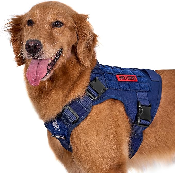 OneTigris Tactical Dog Harness Vest,No-Pull Service Dog Vest with Hook & Loop Panels,Adjustable Dog Vest Harness for Walking Hiking Training(Blue,XS)