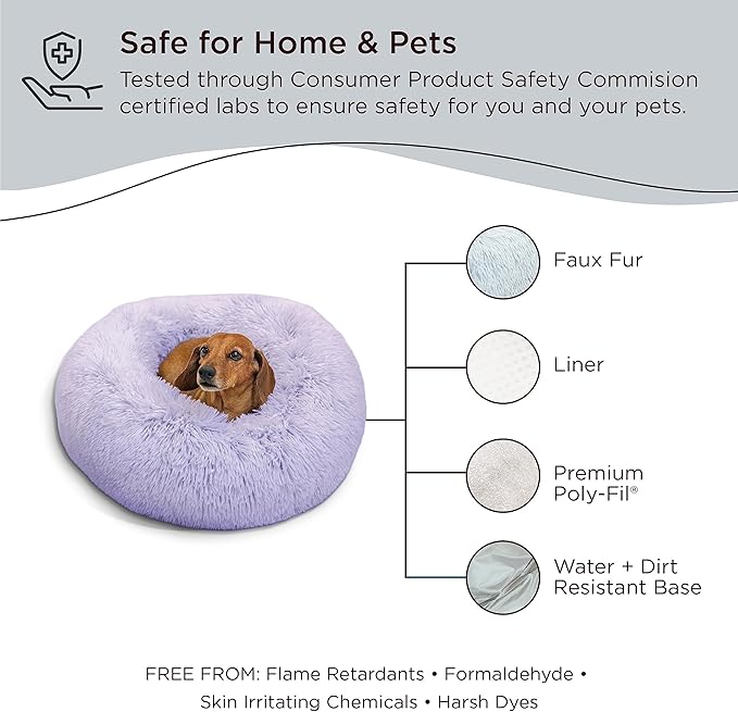 Best Friends by Sheri The Original Calming Donut Cat and Dog Bed in Shag Fur Lavender 23"