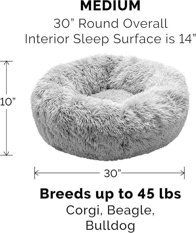 Furhaven Replacement Donut Dog Bed Cover Plush Long Faux Fur Calming Cuddler, Machine Washable - Misty Gray, Medium