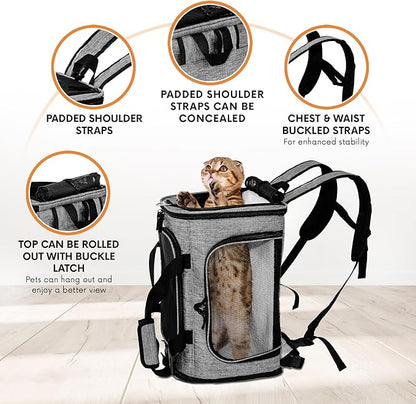 DCSP Pets Pet Carrier - Versatile Cat Carrier Converts to Backpack - Airline Approved Dog Bag Carrier with Mesh Widows - Suitable for Large Cats, Small Dogs - Soft Travel Carriers for Hiking, Walking