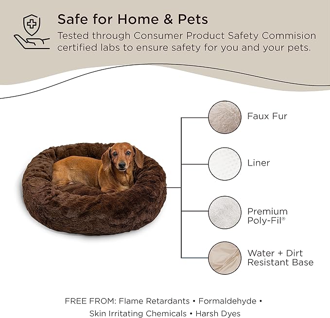 Best Friends by Sheri The Original Calming Donut Cat and Dog Bed in Lux Fur Dark Chocolate 23"