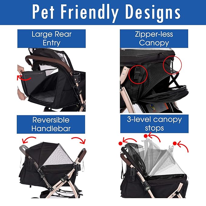 HPZ Pet Rover Premium Heavy Duty DogCat Stroller Travel Carriage CompartmentZipperless EntryPump-Free Rubber Tires Small 2nd-Gen.), X-Large 1)