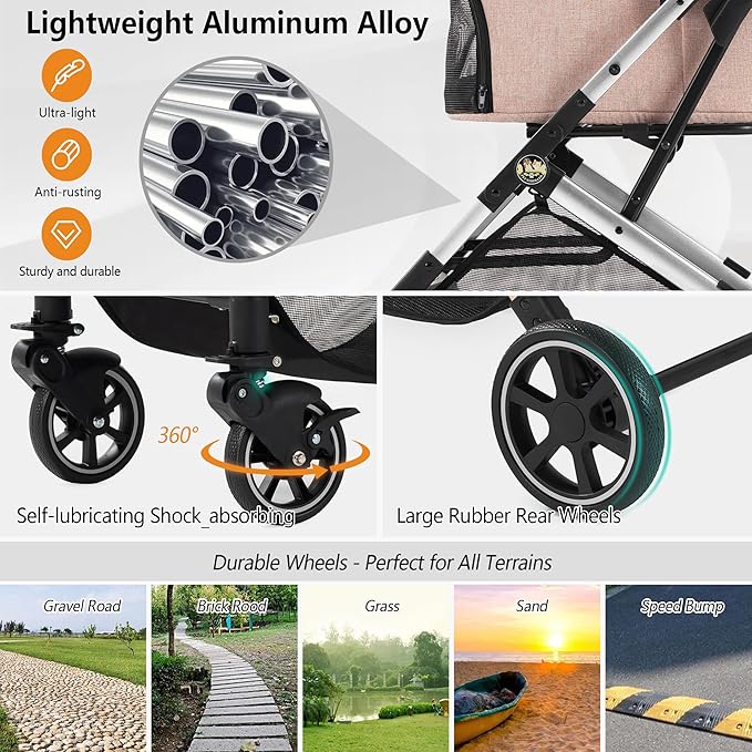 Kenyone 3-in-1 Pet Stroller for Small Medium Dogs