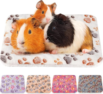 5 Pcs Guinea Pig Bed Mat Cute Cats Paw Print Blanket Bed for Small Animal Winter Soft Plush Bunny Dog Cat Bed Thickened Washable Reversible Fleece Crate Bed Mat Hamster Bedding(12.6 x 9.8 Inch)