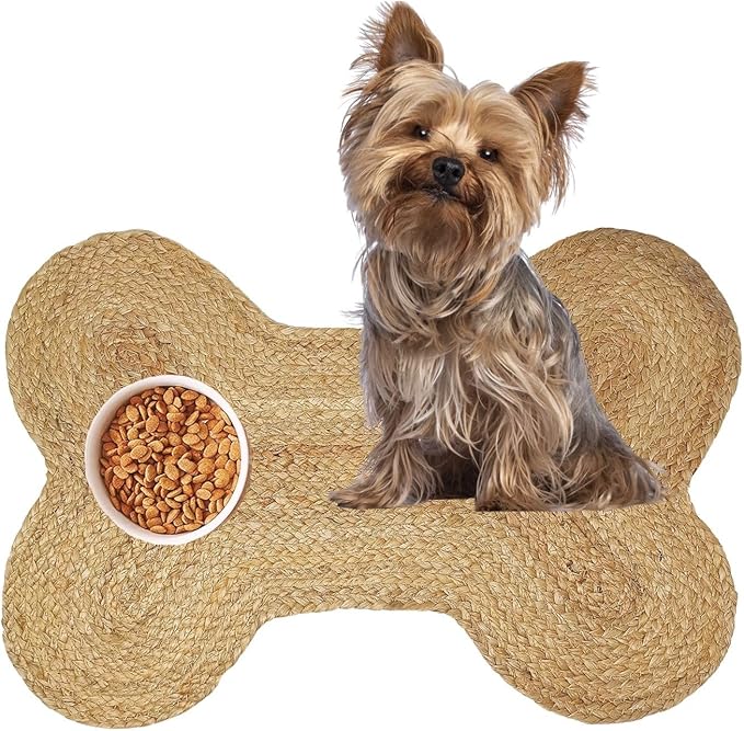 16.5X21 inches Pack of 1 Dog Feeding Mat Cat Pet Dining Mat Natural Jute Material Rug Small Mat for Pets (Classic Jute 16.5"X21")