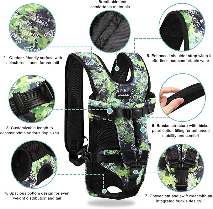 WindyTails Dog Backpack Carrier for Medium Small Large Dogs, Pet Backpack Carrier, Dog Front Carrier, Dog Hiking Backpack, Dog Baby Carrier, Dog Chest Carrier for Hiking Outdoor, Jungle, M