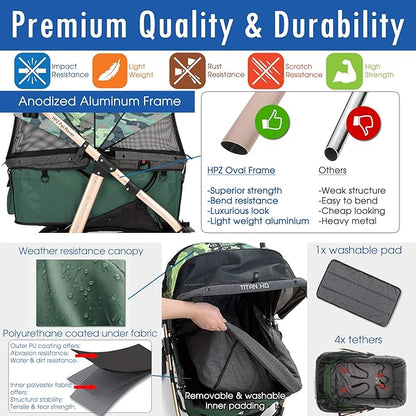 HPZ Pet Rover Titan-HD Premium Super-Sized Dog/Cat/Pet Stroller SUV Travel Carriage/w Access Ramp/100Lbs Capacity/Pumpless Rubber Wheels/Aluminum Frame for Small