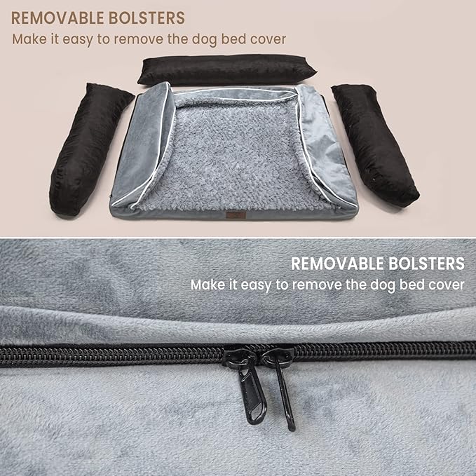 XL Dog Bed, Brown Dog Beds for Extra Large Dogs, Washable Dog Bed with Removale Bolsters, High Bolster Dog Bed with Nonslip Bottom, Extra Large Dog Bed up to 100 lbs