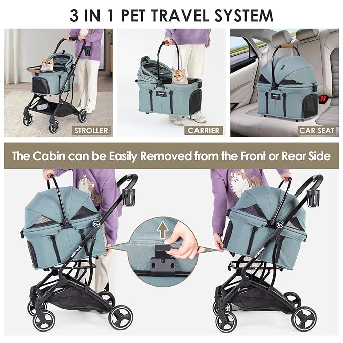 T3 Pet Stroller 3 in 1 Dog Cat Stroller for Small Medium Dogs Cats