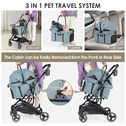 T3 Pet Stroller 3 in 1 Dog Cat Stroller for Small Medium Dogs Cats