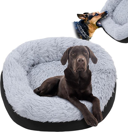 HOMBYS Indestructible Dog Bed Chew Proof Dog Bed for Aggressive Chewers with Faux Fur Surface Washable-24x24x8 inches