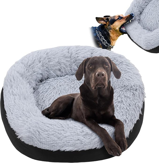HOMBYS Indestructible Dog Bed Chew Proof Dog Bed for Aggressive Chewers with Faux Fur Surface Washable-24x24x8 inches