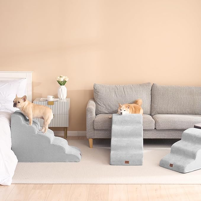 EHEYCIGA Curved Dog Stairs for High Beds 19.7" H 4-Step Dog